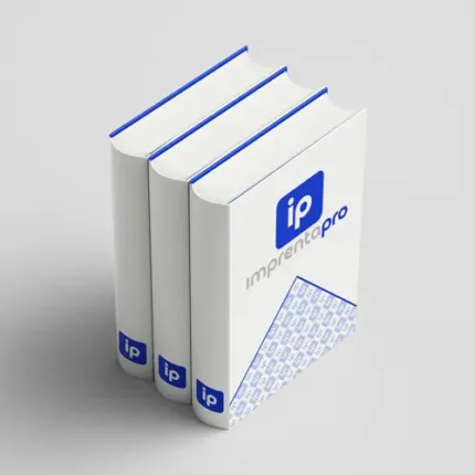 Libros personalizado spara empresas con tapa dura y diseño en blanco, mostrando el logotipo de imprenta pro. Ideal para reportes anuales, manuales corporativos o materiales de formación, con un acabado profesional y elegante.