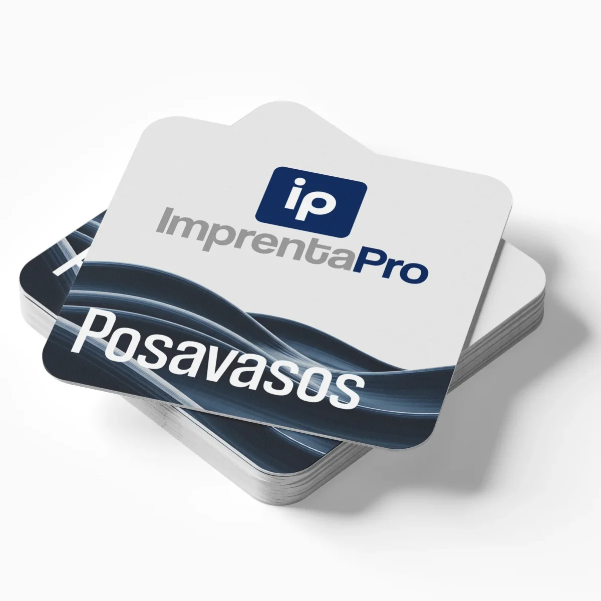 Posavasos con logo para publicidad con el logotipo de imprenta pro, diseñados para uso promocional en eventos, bares y restaurantes. Fabricados en material duradero, ideales para destacar la marca de forma práctica y visible.