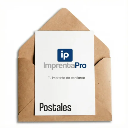 Imagen de tarjetas postales personalizadas con logo, impresas por Imprenta PRO para comunicaciones corporativas.