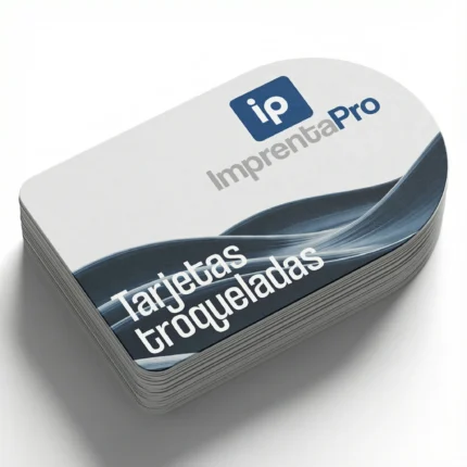 Imagen de tarjetas troqueladas personalizadas con logo impresas por Imprenta PRO.