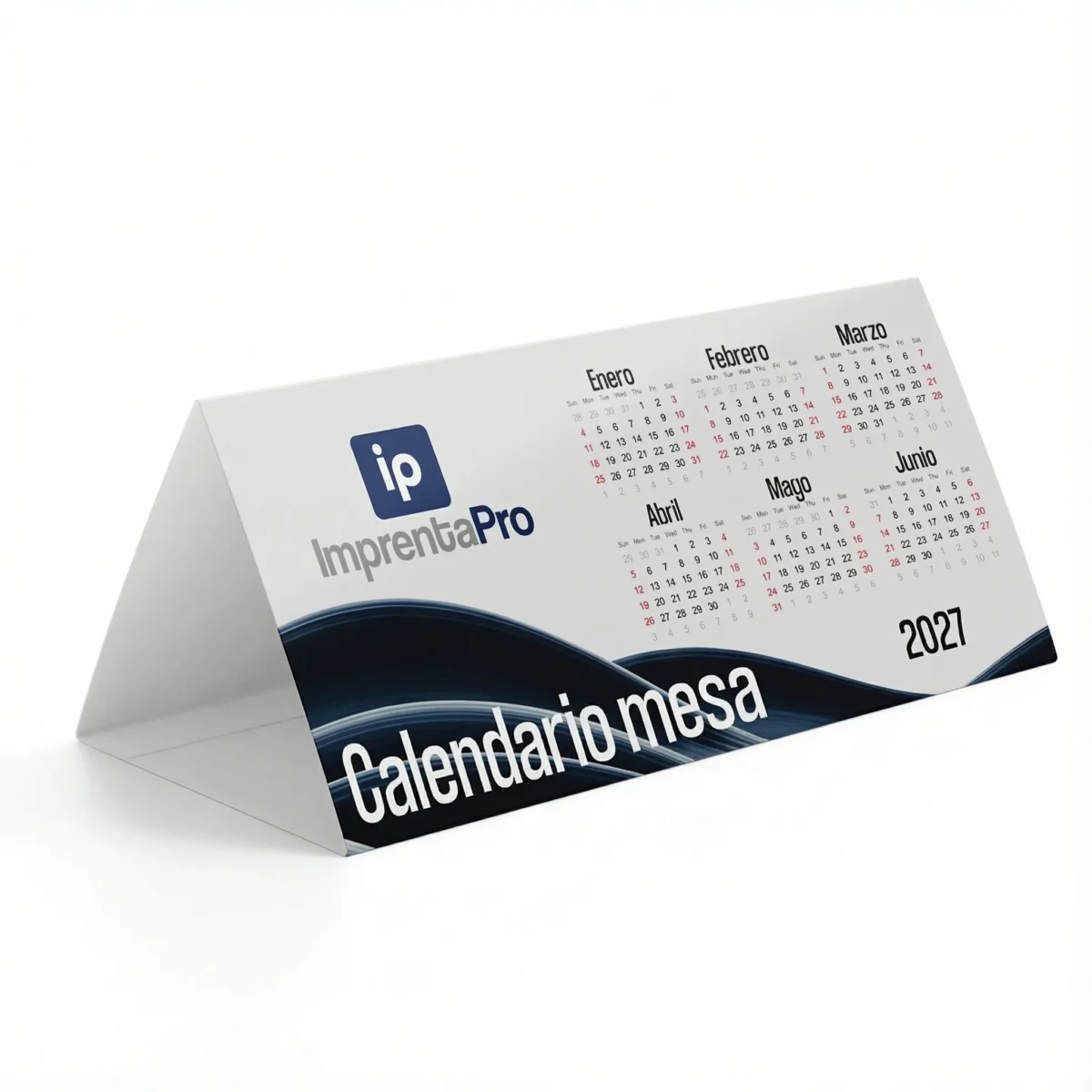 Imagen de calendarios de mesa triangulares personalizados, impresos por Imprenta PRO.