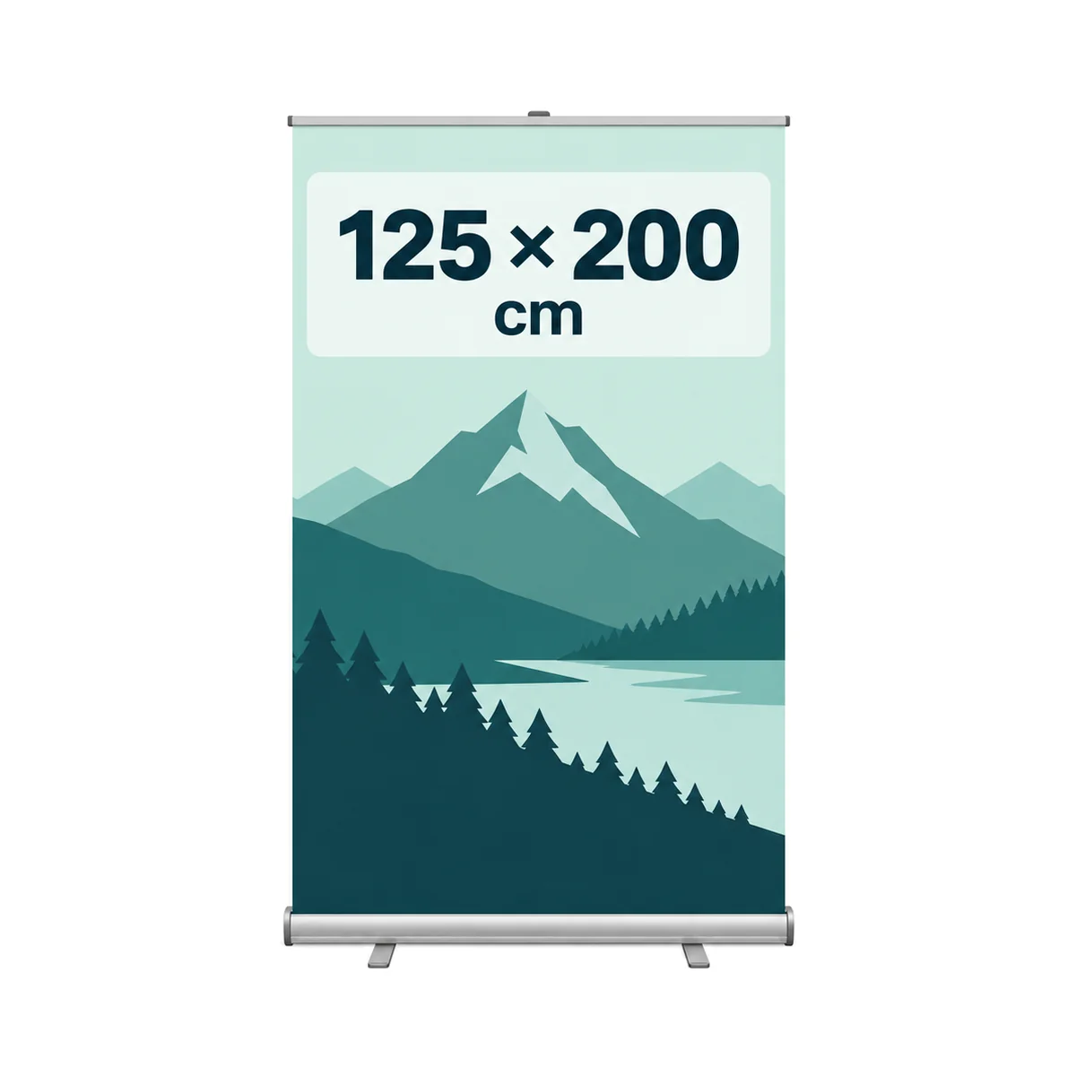 Esquema de roll up de 125 cm de ancho y 200 cm de alto
