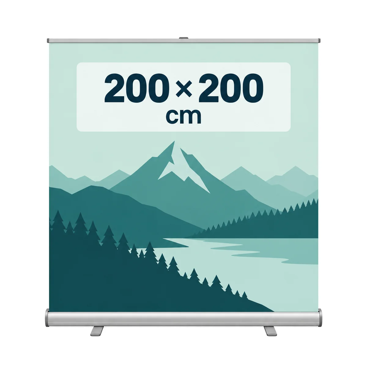 Esquema de roll up de 200 cm de ancho y 200 cm de alto