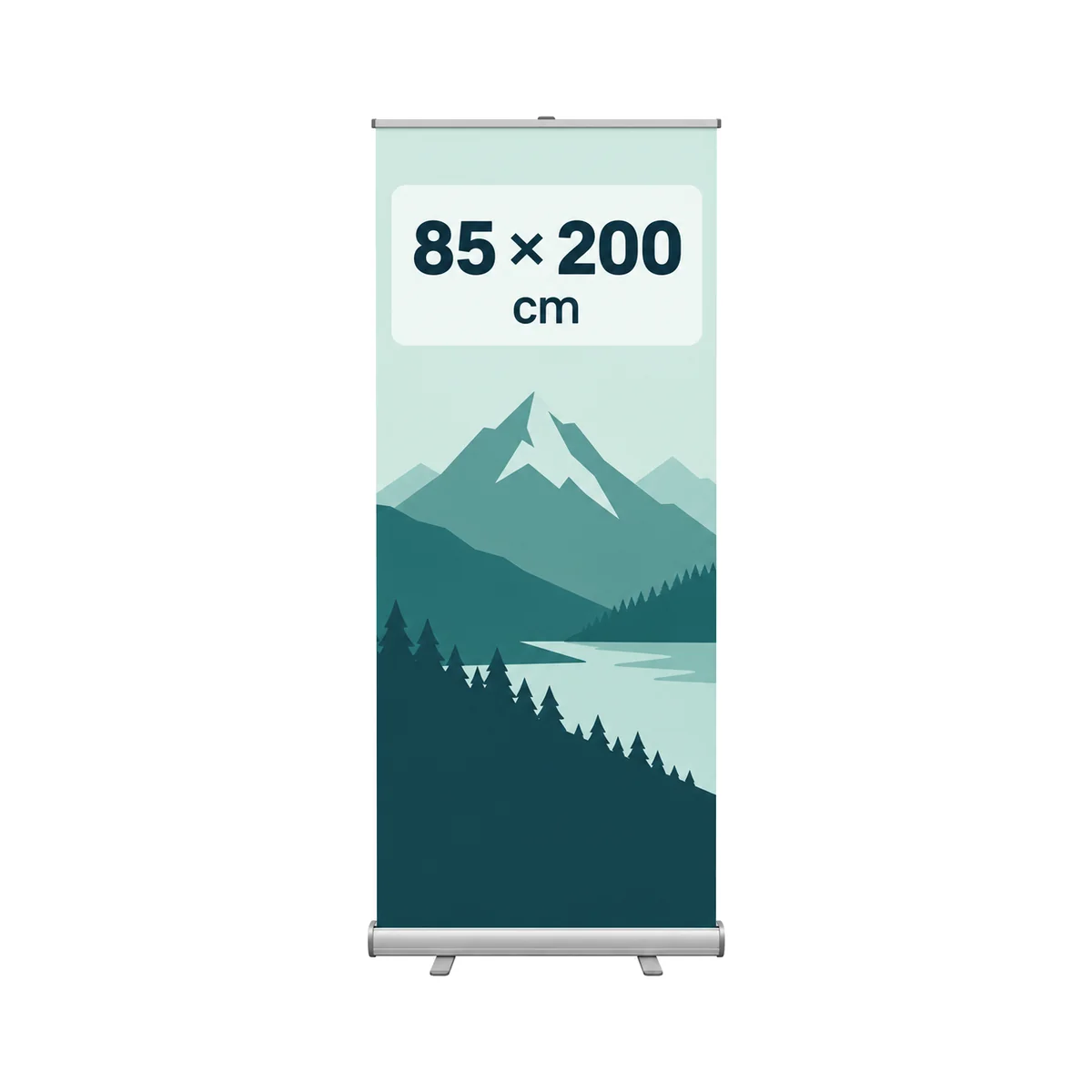 Esquema de roll up de 85 cm de ancho y 200 cm de alto